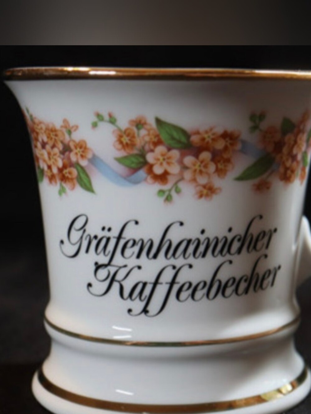 Vintage Grafenhainicher Kaffeebecher Gold Trimmed Peach Color Floral Cup Mug